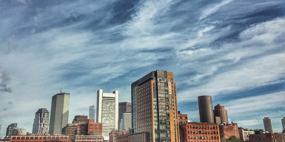 Boston city buildings and harbor