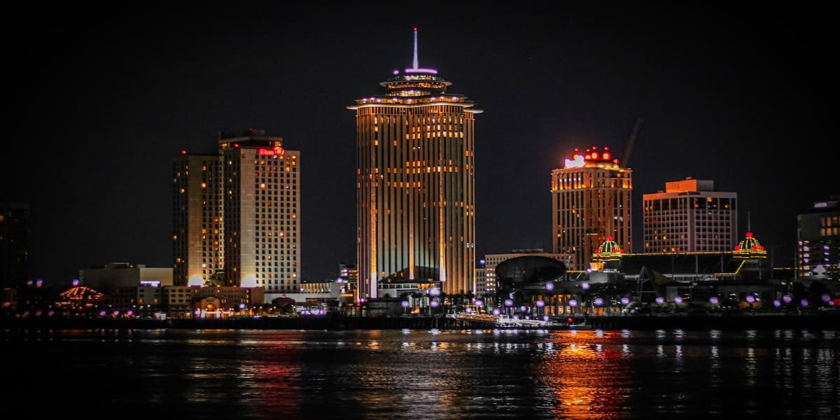 New Orleans city skyline at night