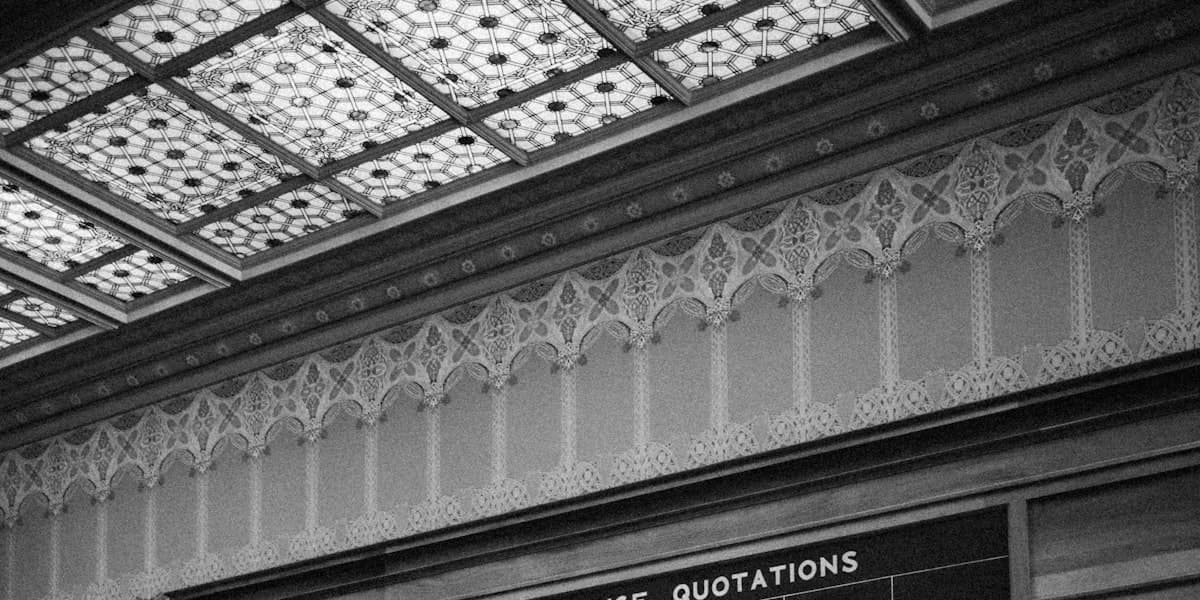 An empty New York Stock Exchange quotations board